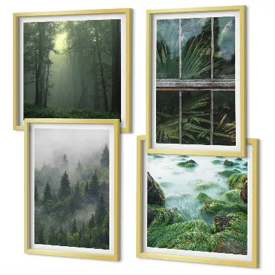 Wall art set forest fog river and greenhouse plants