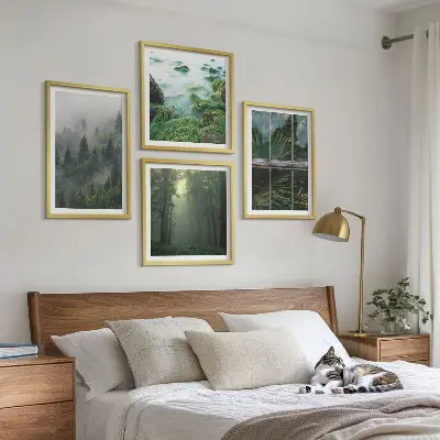 Wall art set forest fog river and greenhouse plants