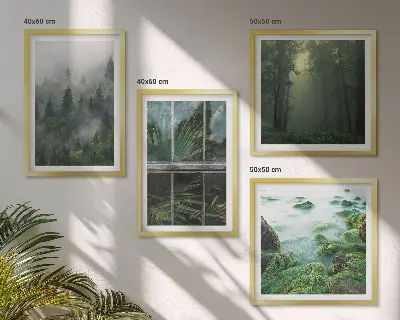 Wall art set forest fog river and greenhouse plants