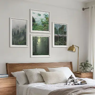 Wall art set forest fog river and greenhouse plants