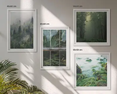 Wall art set forest fog river and greenhouse plants