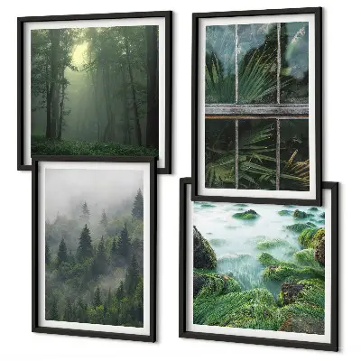 Wall art set forest fog river and greenhouse plants
