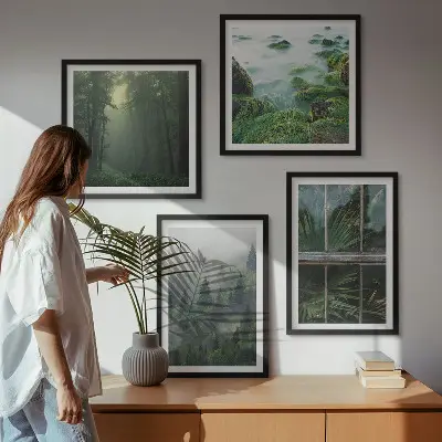 Wall art set forest fog river and greenhouse plants