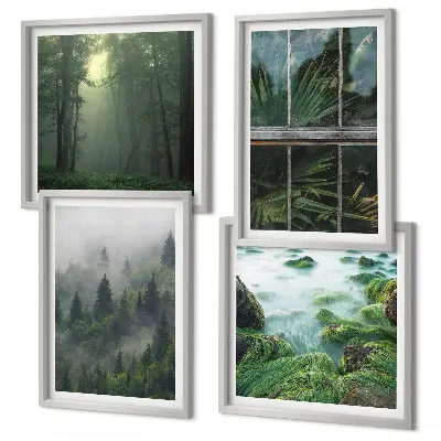 Wall art set forest fog river and greenhouse plants