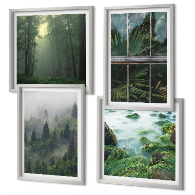 Wall art set Forest fog river greenhouse plants