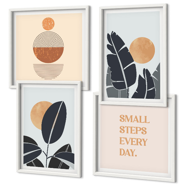 Set of 4 wall art pieces Plant patterns large minimalist suns