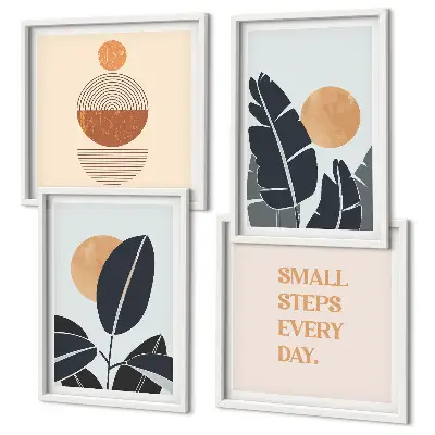 Set of 4 minimalist sun plant pattern wall art pieces large wall art