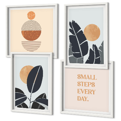 Set of 4 wall art pieces Plant patterns large minimalist suns