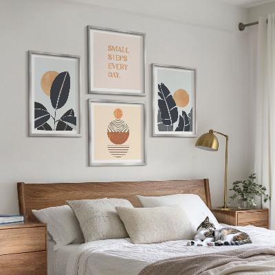 Set of 4 wall art pieces Plant patterns large minimalist suns