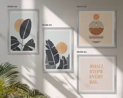 Set of 4 minimalist sun plant pattern wall art pieces large wall art