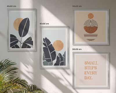Set of 4 wall art pieces Plant patterns large minimalist suns