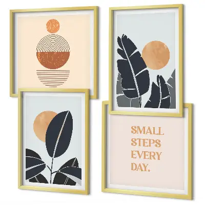 Set of 4 minimalist sun plant pattern wall art pieces large wall art