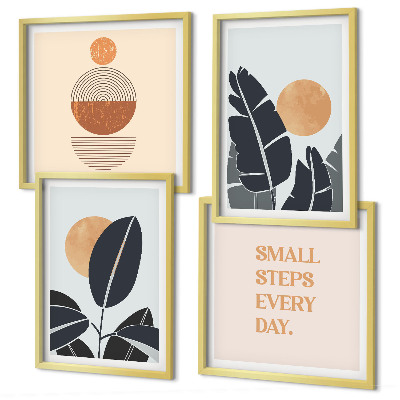 Set of 4 wall art pieces Plant patterns large minimalist suns