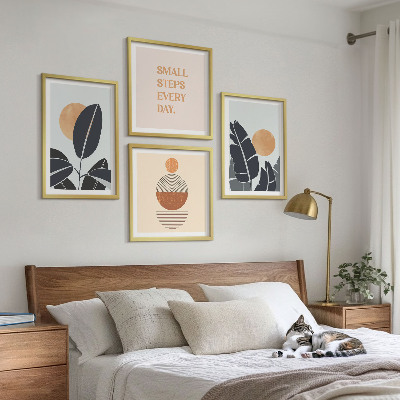 Set of 4 wall art pieces Plant patterns large minimalist suns