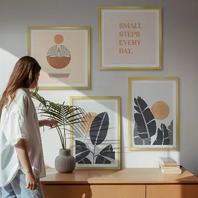 Set of 4 minimalist sun plant pattern wall art pieces large wall art