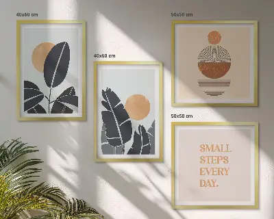 Set of 4 minimalist sun plant pattern wall art pieces large wall art