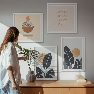 Set of 4 wall art pieces Plant patterns large minimalist suns