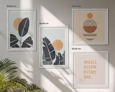 Set of 4 minimalist sun plant pattern wall art pieces large wall art