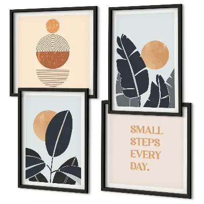 Set of 4 minimalist sun plant pattern wall art pieces large wall art