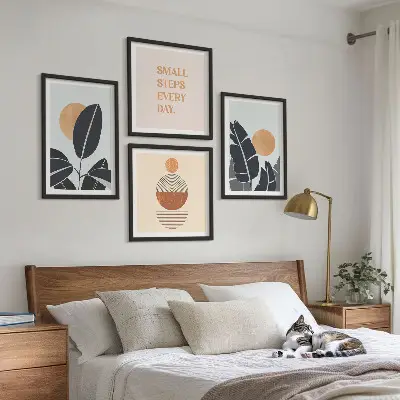 Set of 4 minimalist sun plant pattern wall art pieces large wall art
