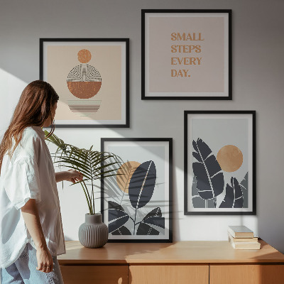 Set of 4 wall art pieces Plant patterns large minimalist suns