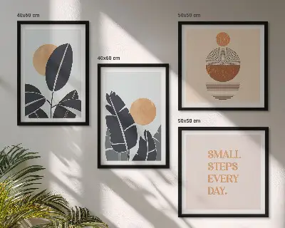 Set of 4 minimalist sun plant pattern wall art pieces large wall art