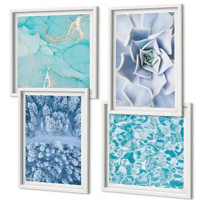 Multi-piece wall decor set featuring a winter forest and blue flower design