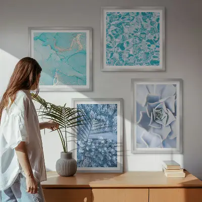 Multi-piece wall decor set featuring a winter forest and blue flower design