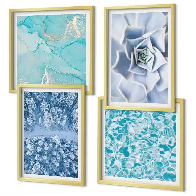 Multi-piece wall decor set featuring a winter forest and blue flower design