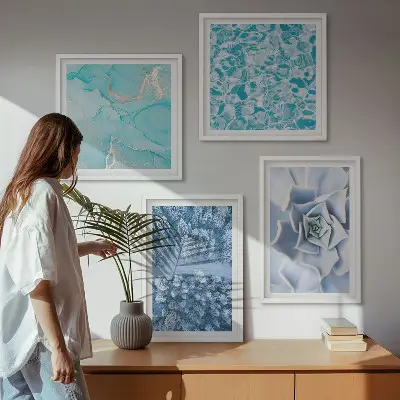 Multi-piece wall decor set featuring a winter forest and blue flower design