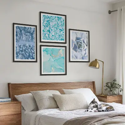Multi-piece wall decor set featuring a winter forest and blue flower design