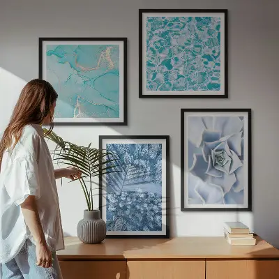 Multi-piece wall decor set featuring a winter forest and blue flower design