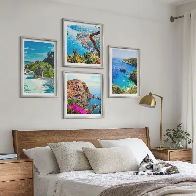 Wall art set seaside palm trees with blue water