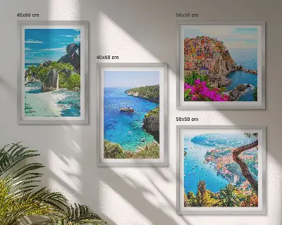 Wall art set seaside palm trees with blue water