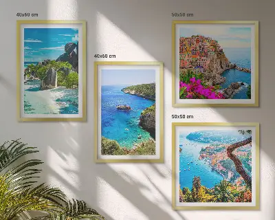 Wall art set seaside palm trees with blue water