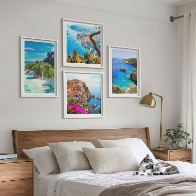 Wall art set Seaside palm trees blue water