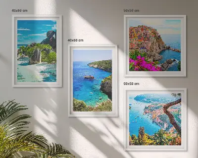 Wall art set seaside palm trees with blue water