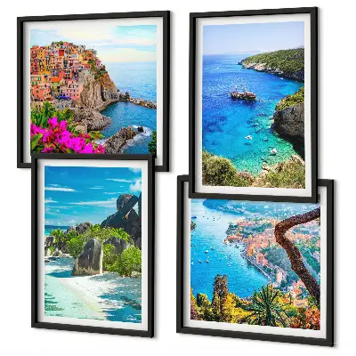 Wall art set seaside palm trees with blue water