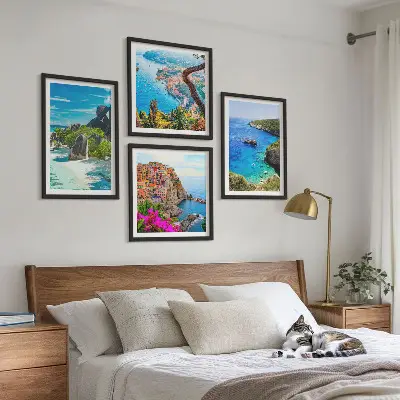 Wall art set seaside palm trees with blue water