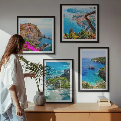 Wall art set seaside palm trees with blue water