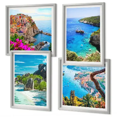Wall art set seaside palm trees with blue water
