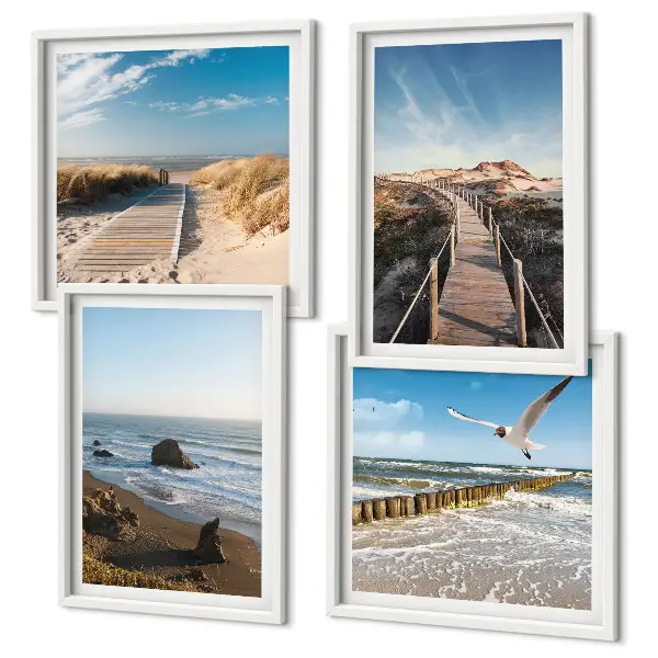 Beach waves sky pier wall art set of 4 pieces