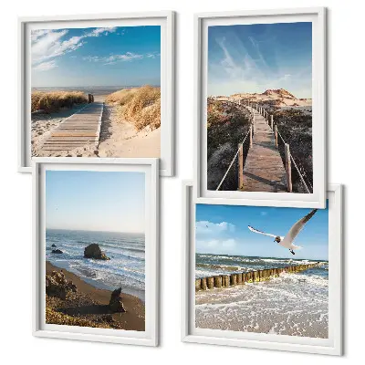 Beach waves sky pier wall art set of 4 pieces