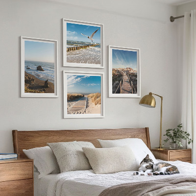 Set of 4 wall art pieces beach waves sky pier walk