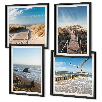 Beach waves sky pier wall art set of 4 pieces