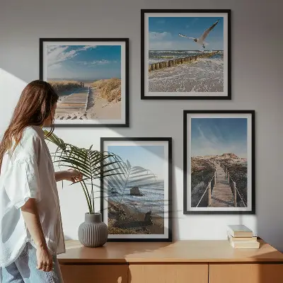 Beach waves sky pier wall art set of 4 pieces