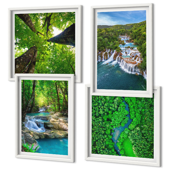 Multi-piece wall decor set Waterfalls green forest water