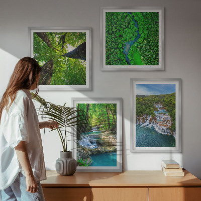Multi-piece wall decor set Waterfalls green forest water