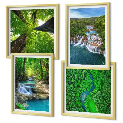 Multi-piece wall decor set featuring a green forest and waterfall landscape