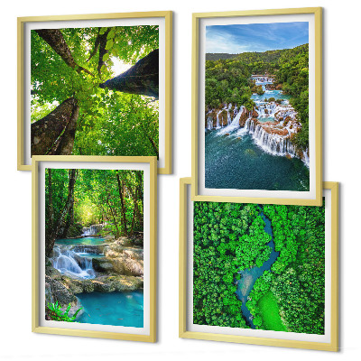 Multi-piece wall decor set Waterfalls green forest water